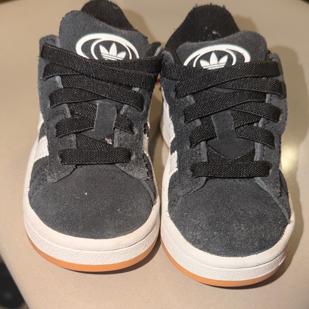 Adidas Kids Black and White Sneakers with Gum Sole